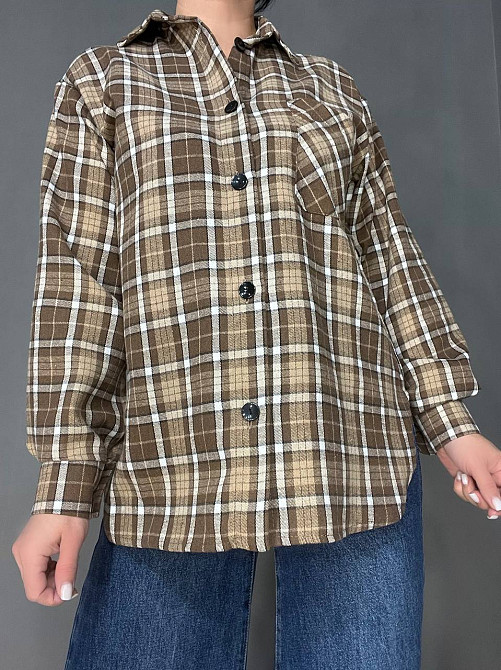 Сорочка жіноча Ariadna 2433 оверсайз подовжена картата тонка фланель в клітинку на гудзиках one size, світло-коричневий, one size Київ - фото 18