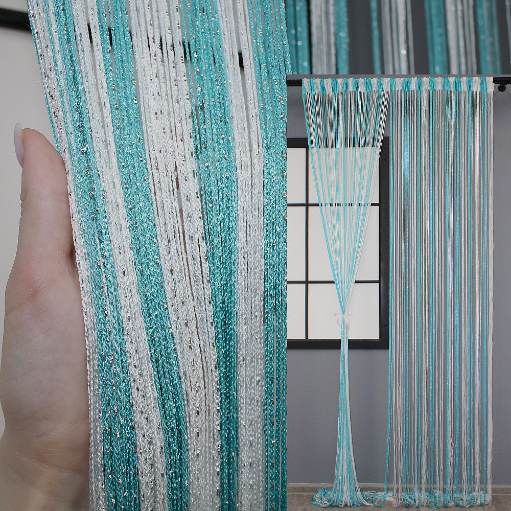 Штори-нитки з люрексом Лазурний з білим 300х300см 1 шт (61-028) Київ - фото 1