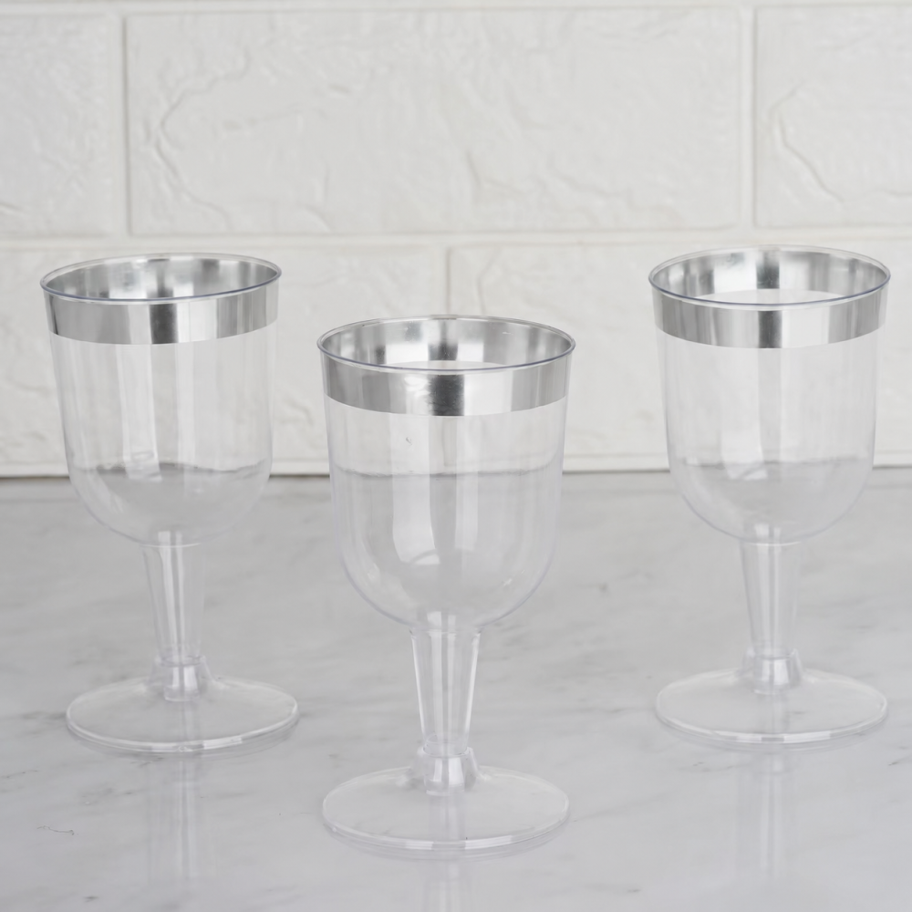 Набір келихів 6 шт 150 мл для вина, шампанського, коктейлів, багаторазові для свят прозорі, сріблясті Кам'янець-Подільський - фото 4