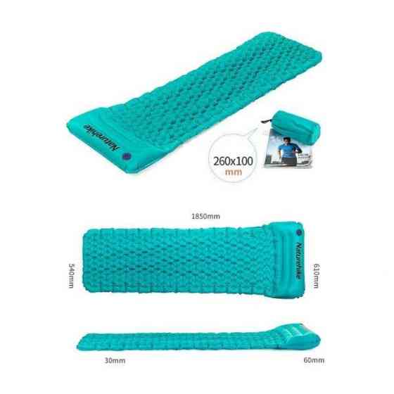 Одинарный надувной матрац с подушкой Nature Hike ULTRALIGH TPU 185x54x3см. Вес 460гр, синий Киев