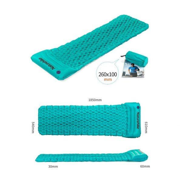 Одинарный надувной матрац с подушкой Nature Hike ULTRALIGH TPU 185x54x3см. Вес 460гр, синий Киев - изображение 3
