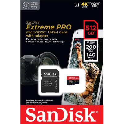 Карта памяти SanDisk 512 GB microSDXC UHS-I U3 Extreme Pro+SD Adapter (SDSQXCD-512G-GN6MA) Винница - изображение 4