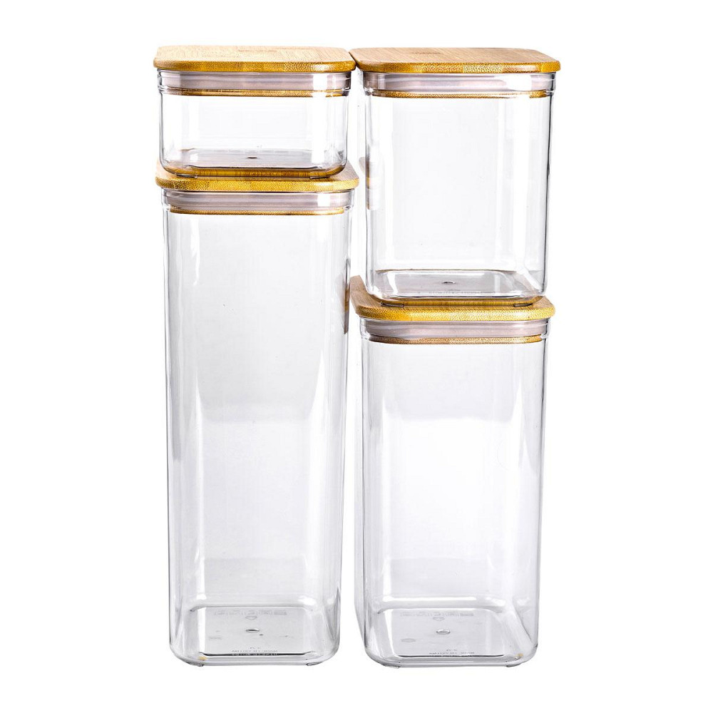 Банки для сипучих продуктів набір із 4 шт пластикові з бамбуковими кришками HP-1302 Київ - фото 1