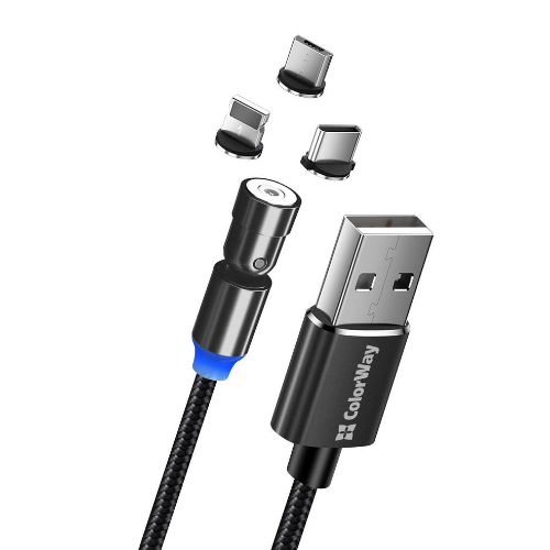 Кабель USB універсальний 3в1(Lightning/Micro USB/Type-C) ColorWay CW-CBUU037-BK 2,4A магнітний 1м чорний Житомир