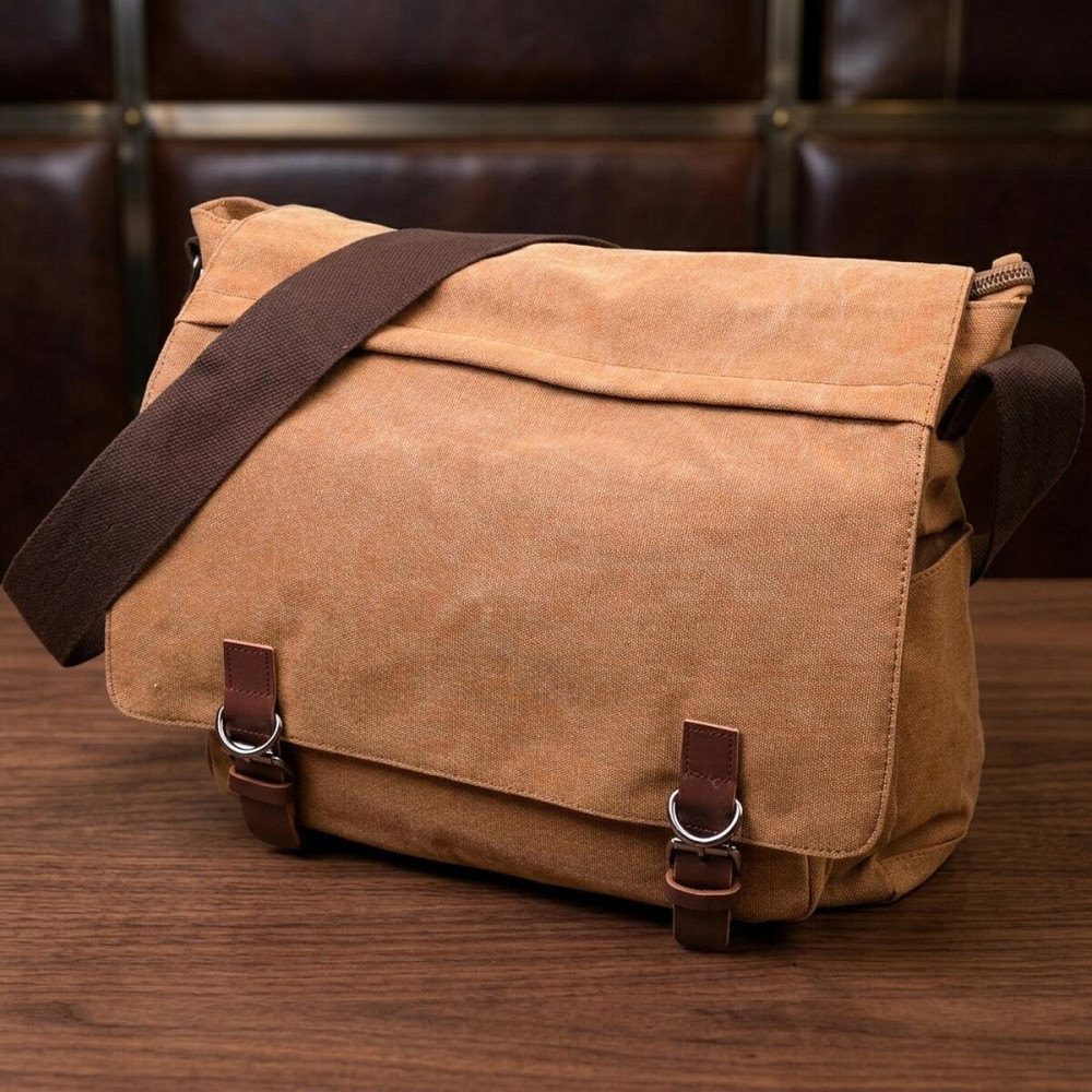 Велика сумка для ноутбука з клапаном із текстилю 21242 Vintage Коричнева Київ - фото 11