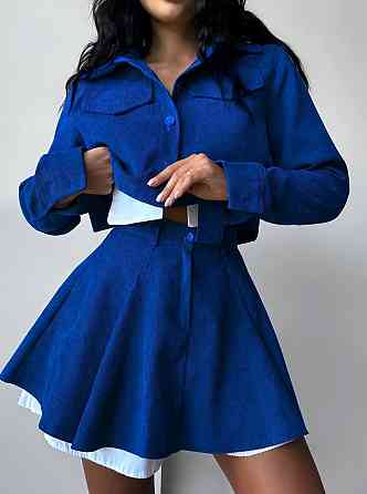 Жіночий стильний костюм-двійка: піджак і спідниця мікровельвет Електрик, 42/44 Одеса