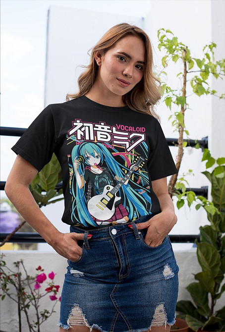 Футболка чоловіча з аніме принтом Хатсуне Міку Аніме Гірл оверсайз (S/M/L) Чорний AnimeJ0006 Дніпро - фото 10