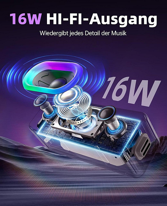 Колонка Ortizan S11 Чорний Bluetooth 5.3 TWS Dual Bass 16W 2600mAh 24H RGB 6 режимів IPX6 AUX FM нічник підсвітка Київ - фото 7