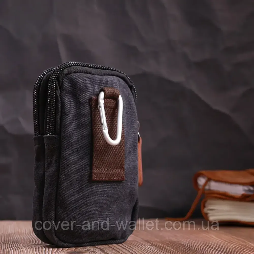 Вертикальная сумка-чехол на пояс с металлическим карабином из качественного текстиля Puos Киев - изображение 5