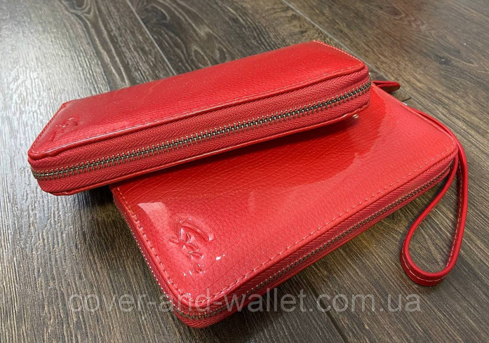 Лаковий жіночий гаманець на блискавці колір кораловий MD Київ - фото 4