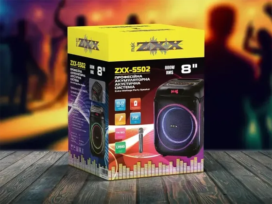 Акустична переносна колонка ZXX-5502 800Вт 1x8" 285х270х365мм TWS/FM/USB/TF/BT/LED/MIC Київ