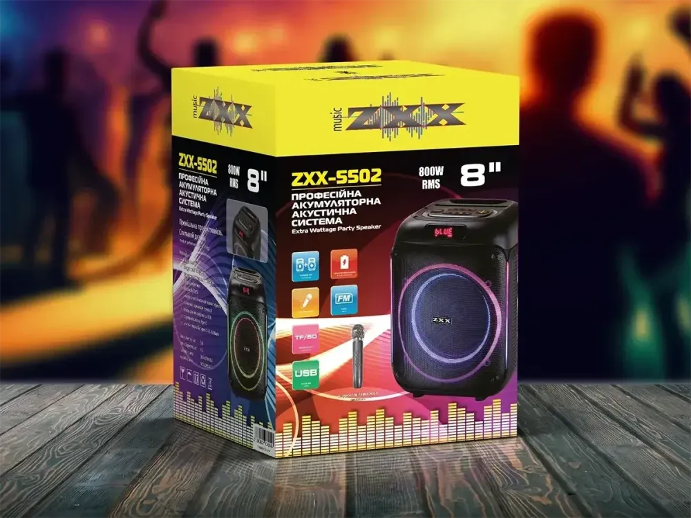 Акустична переносна колонка ZXX-5502 800Вт 1x8" 285х270х365мм TWS/FM/USB/TF/BT/LED/MIC Одеса - фото 5