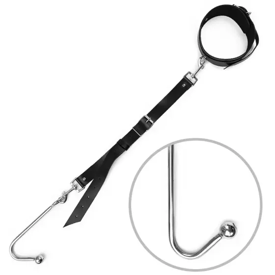 Анальний гак із нашийником з натуральної шкіри Art of Sex - Anal hook, Чорний Львів