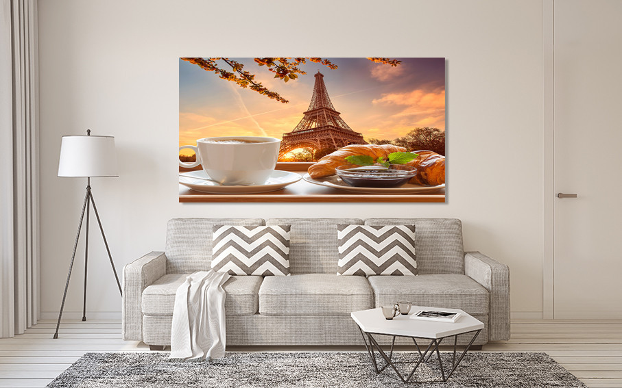 Картина холст в гостиную / спальню  Кава з круасанами в Парижі   MLP_383 70x140 см Киев - изображение 2