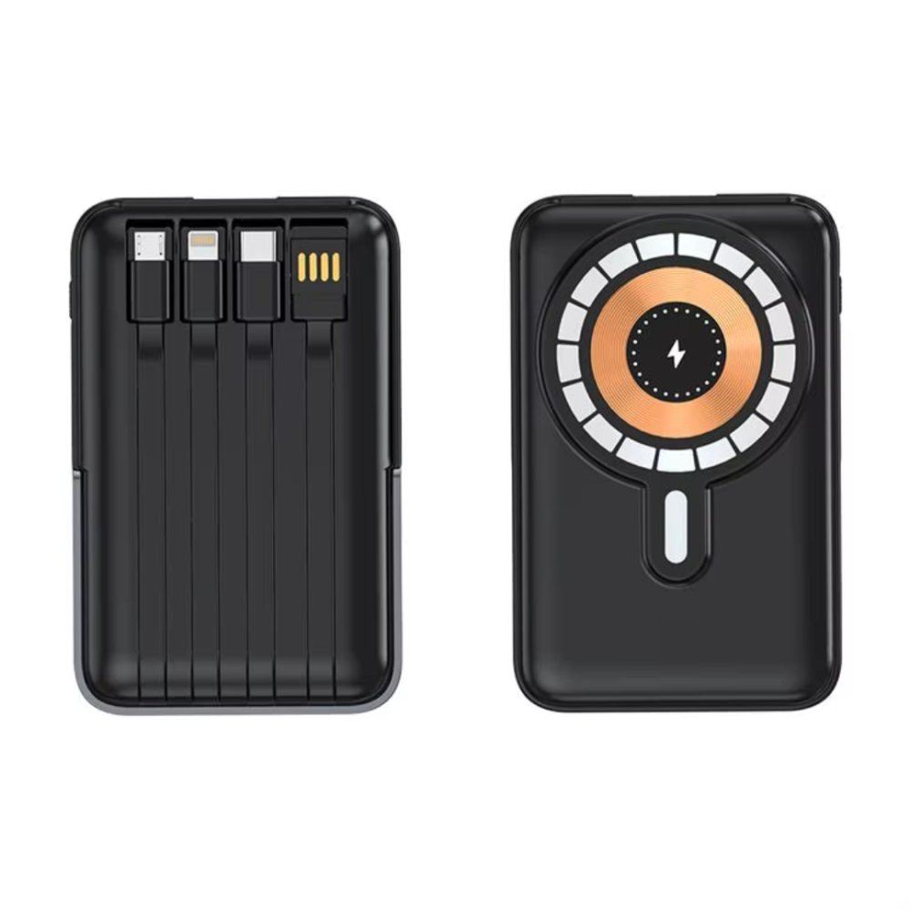 Павербанк бездротовий магнітний 10000мАг, Powerbank з кабелями Type-C/Lightning/micro USB/USB, 22.5W Black Кам'янець-Подільський - фото 6