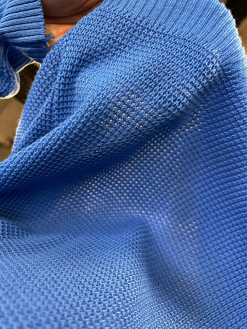 Светр жіночий MIX RAY 6183 тонкий вафельний  розрізи по боках оверсайз вільний крій, синій, one size Одеса - фото 5