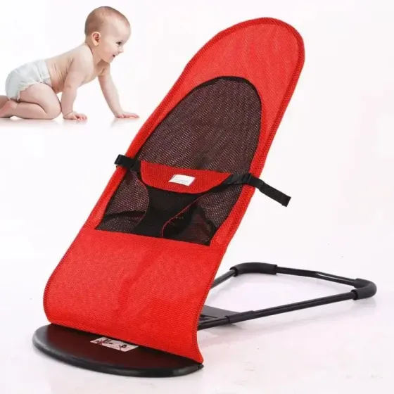 Шезлонг-качалка для новорожденных с ремнями безопасности LullaRock Red Коломыя