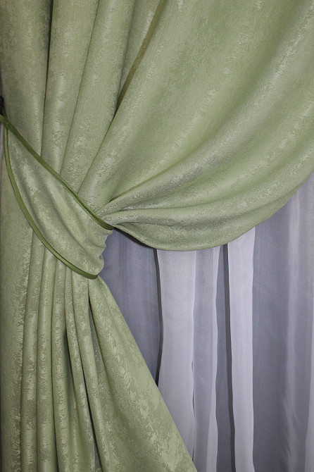 Комплект штор на люверсах VR-Textil Жакард Sultan YL № 1367ш Світло-оливковий 150х250 см 2 шт (37-0055) Київ - фото 4