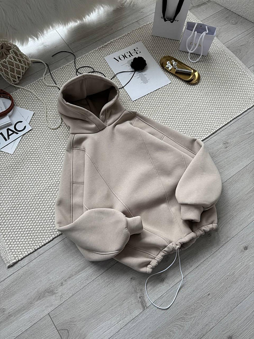 Жіноча стильна тепла худі з фіксаторами цільна турцька тринитка на флісі Одеса - фото 3