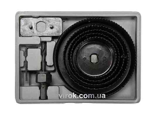 Пили кільцеві по дереву VOREL + свердло Ø=64-127 мм, Набір 8 шт. в кейсі [6/24] Одеса