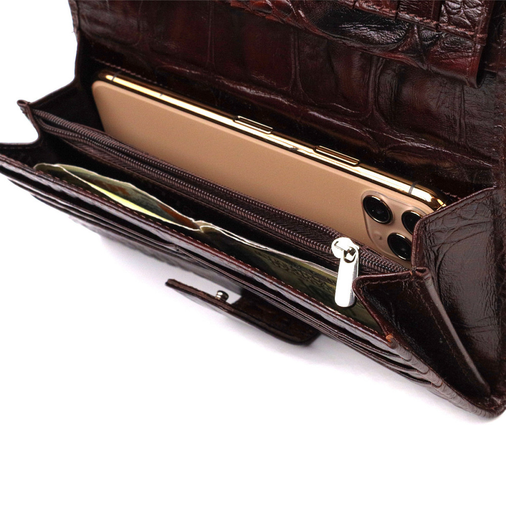 Чудове стильне чоловіче портмоне з натуральної шкіри з тисненням під крокодила CANPELLINI 21846 Коричневе Київ - фото 8