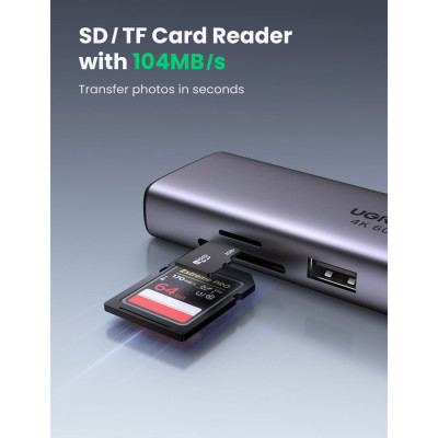 Концентратор Ugreen USB3.1 Type-C to HDMI/USB 3.0x2/RJ45/SD/TF/PD 100W CM512 (60515) Вінниця - фото 7