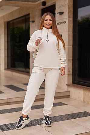 Женский теплый прогулочный костюм двойка: кофта и штаны флис двусторонний Молочный, 54/56 Одесса