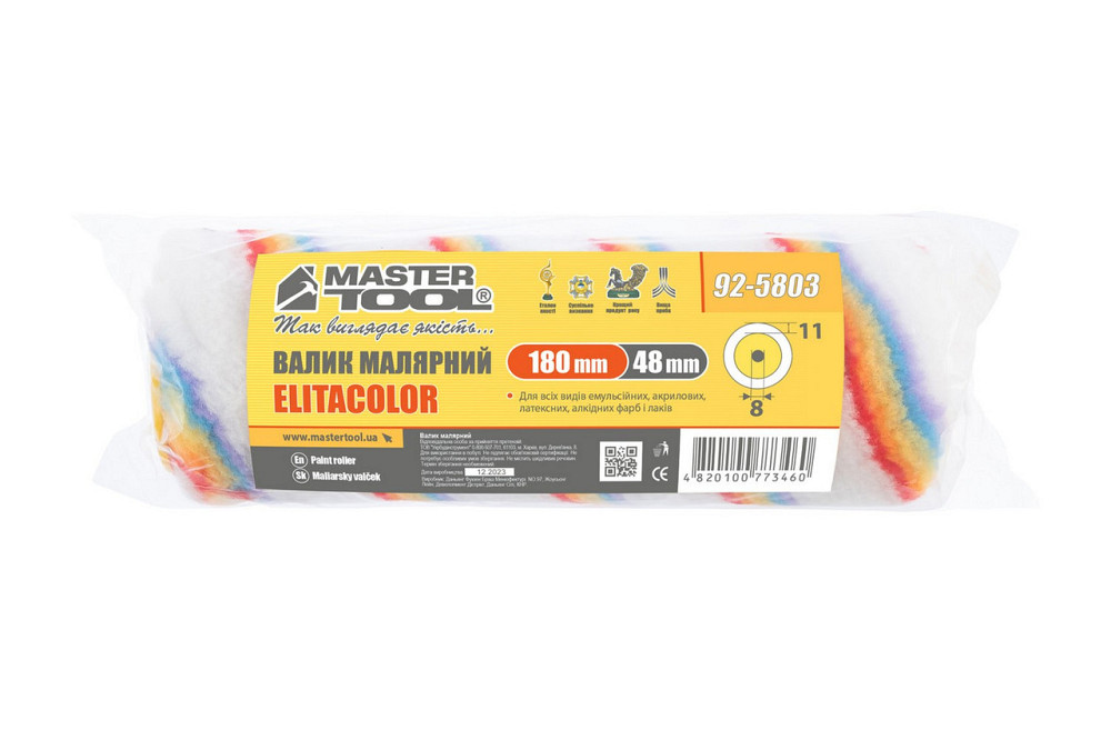 Валик малярный MASTERTOOL Elitacolor 48/180/11 мм Ø 8 мм 92-5803 Ровно - изображение 3