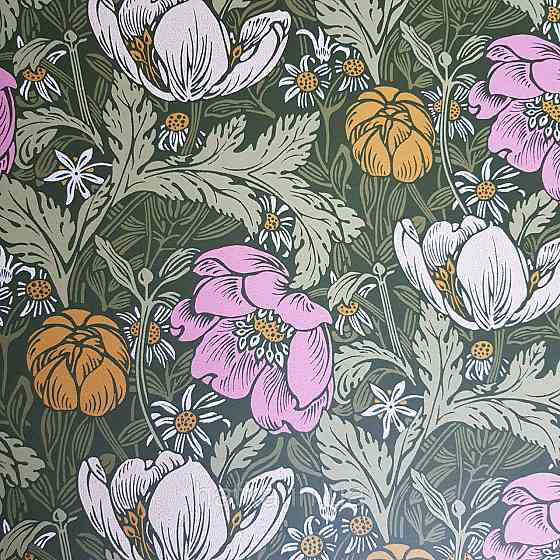 Обои флизелиновые экологически чистые Rasch Salisbury 0.53х10 цветы яркие розовые желтые бежевые на зеленом Киев
