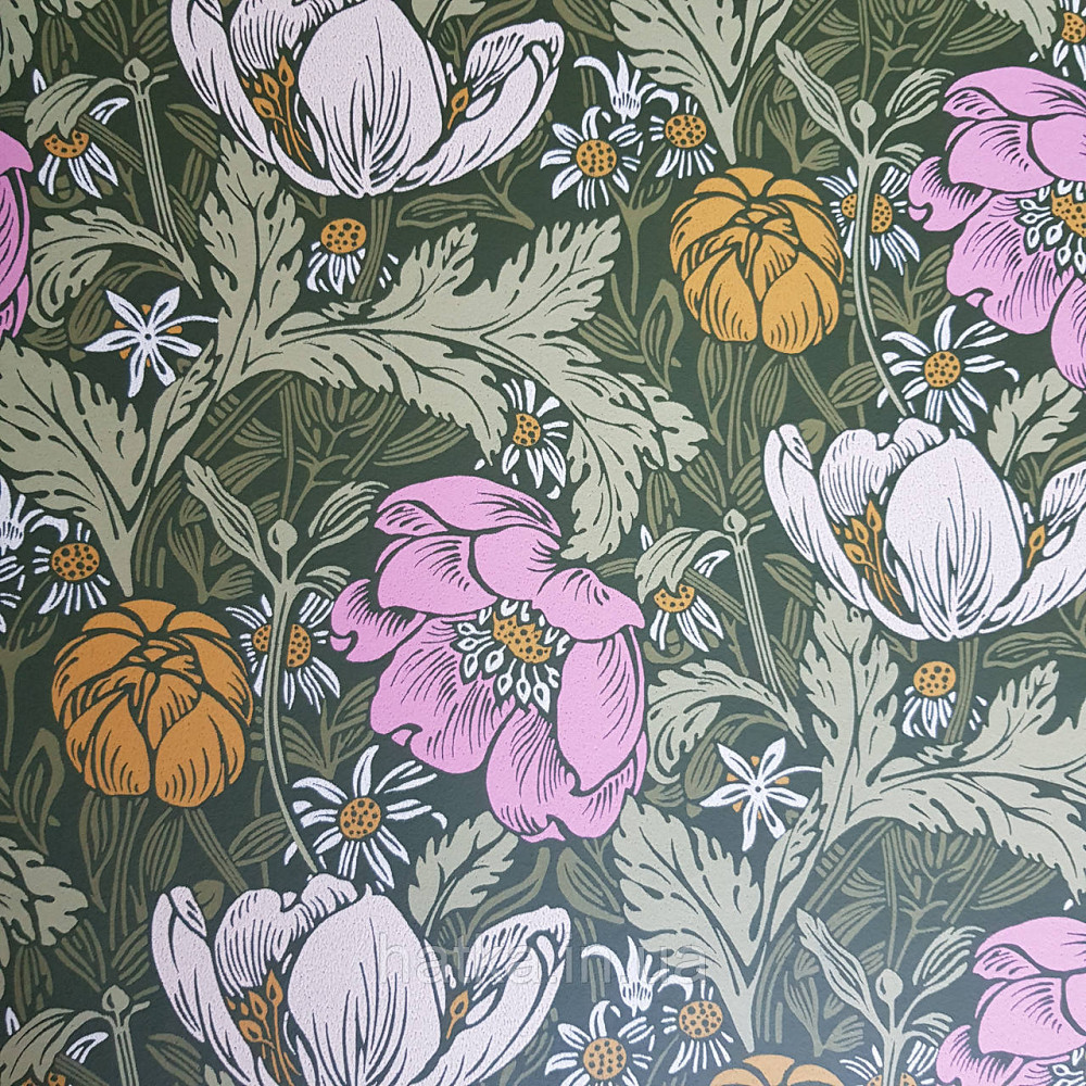 Обои флизелиновые экологически чистые Rasch Salisbury 0.53х10 цветы яркие розовые желтые бежевые на зеленом Киев - изображение 2