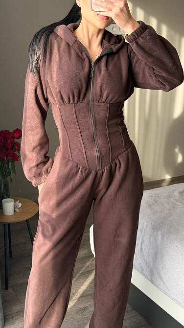 Жіночий стильний теплий корсетний комбінезон двосторонній фліс Шоколад, 42/44 Одеса - фото 4