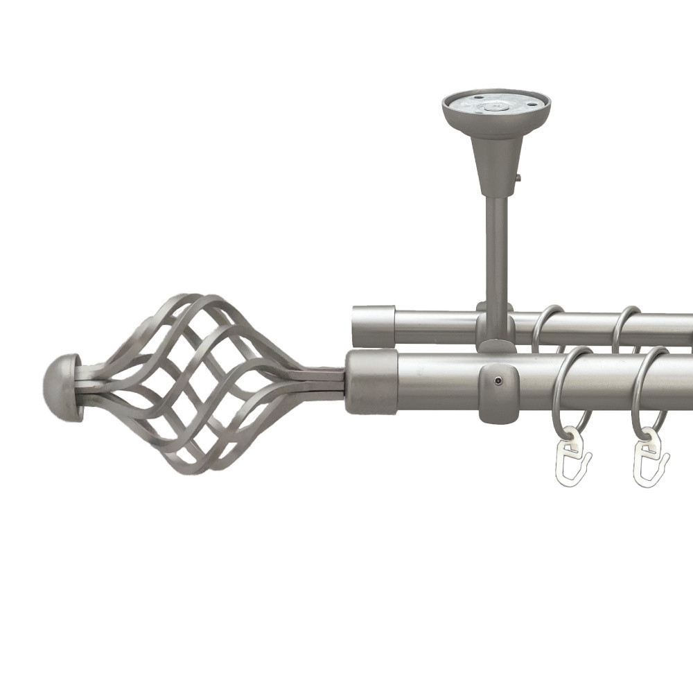 Карниз Orvit Арезо металевий дворядний відкритий до стелі гладка труба кільце металеве Сатин 25\16 мм 200 см (00-00023745) Львів - фото 1