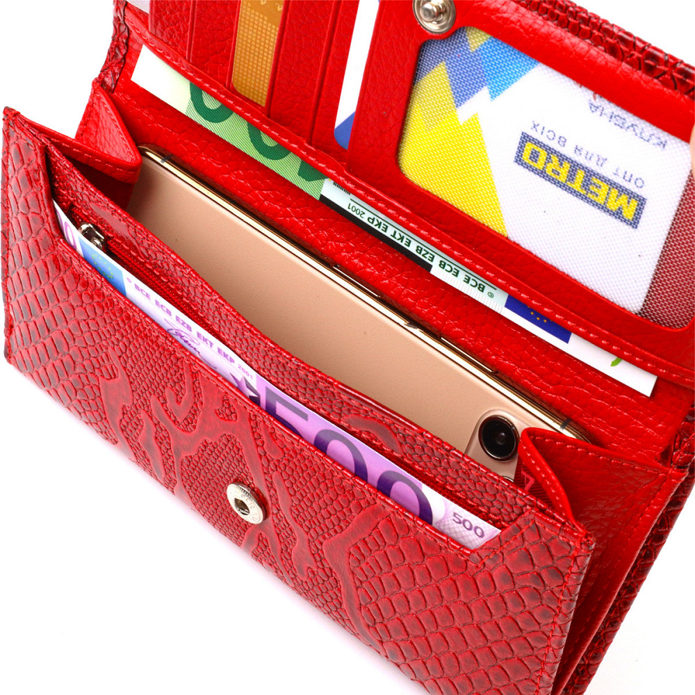 Лаковане жіноче портмоне з натуральної шкіри з тисненням під змію CANPELLINI 21850 Червоний Київ - фото 4
