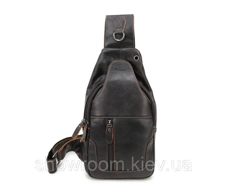 Чоловічі сумки на груди (слінг) Leather Collection (371) black Київ - фото 1