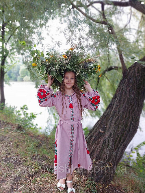 Дитяче вишите плаття натуральне полотно "Квіті Прагі" р.140-146 Кривий Ріг - фото 7