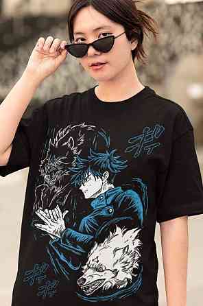 Футболка з аніме принтом Магічна битва оверсайз (S/M/L) Чорний AnimeJ1076 Дніпро