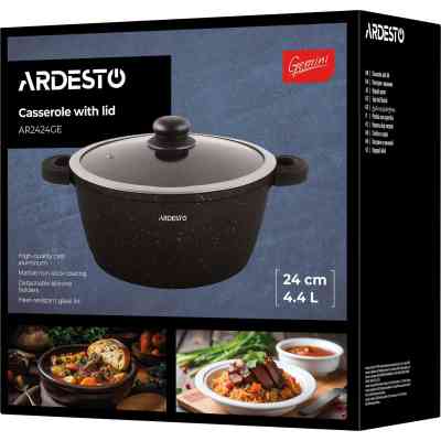 Кастрюля Ardesto Gemini Anzio скляна кришка 24 см 4,4 л чорна (AR2424GE) Винница