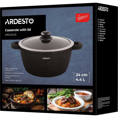 Каструля Ardesto Gemini Anzio скляна кришка 24 см 4,4 л чорна (AR2424GE) Вінниця - фото 3