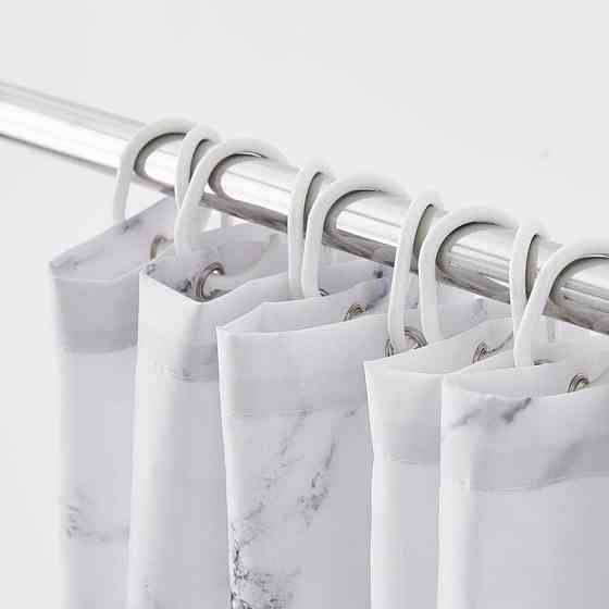 Шторка для ванної та душу з кільцями 180x180 см водостійка, шторка для ванної кімнати з гачками, колір білий граніт Кам'янець-Подільський