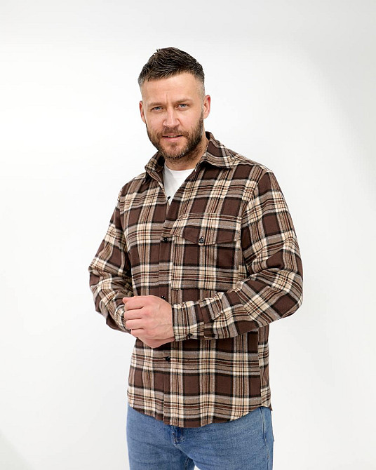 Чоловіча повсякденна сорочка в карту турецький котон фланель Шоколад, 54/56 Одеса - фото 5
