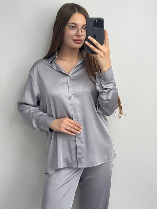 Жіночий шовковий костюм із штанами Сірий XL/2XL Харків - фото 1