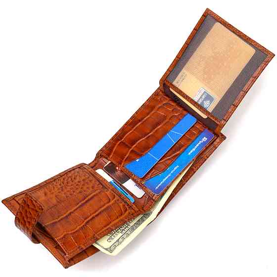 Необычный горизонтальный кошелек для мужчин из натуральной кожи с тиснением под крокодила Рыжий (CANPELLINI) Киев