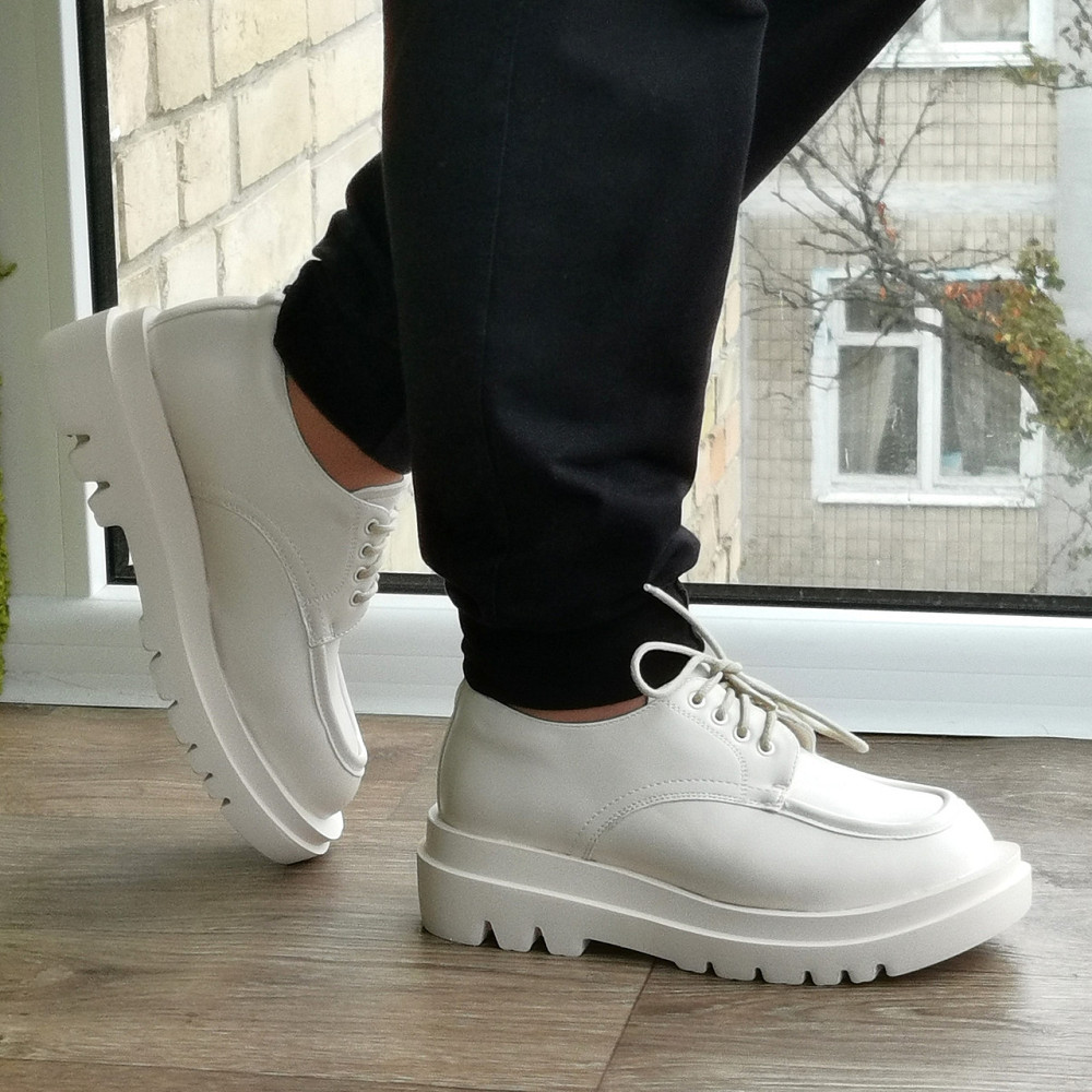 Женские Бежевые Туфли Кроссовки Белые на Танкетке Броги Кожаные Оксфорды (размеры: 36,37,38,39,40,41) - 6-23 Днепр - изображение 7