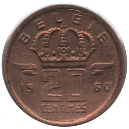 Бельгія 20 сантимів, 1960 Напис на голландському — 'BELGIE' Полтава - фото 1