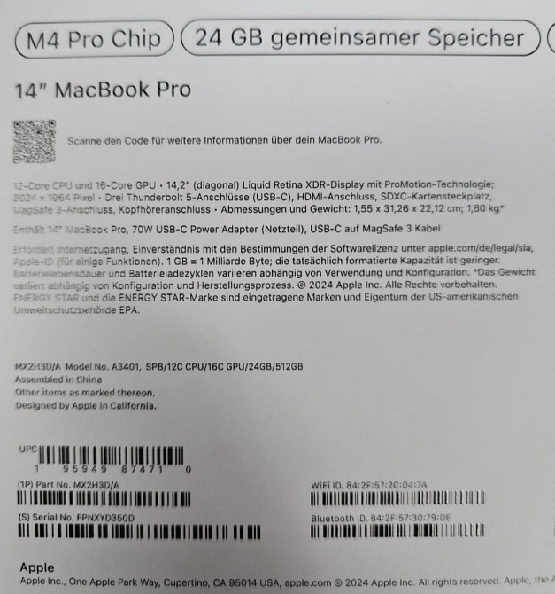 Ноутбук Новый Apple Macbook Pro 14.2 дюйма, M4 pro 24 гб 512 гб ссд, Киев - изображение 1