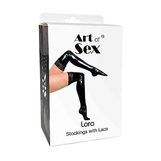 Сексуальні вінілові панчохи Art of Sex - Lora з мереживом, розмір M, з ефектом голограми Sex Aura Київ