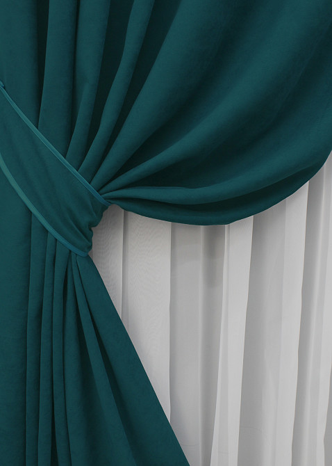 Комплект готовых штор VR-Textil Микровелюр Petek № 1494ш Изумрудный 100х290 см 2 шт (31-729) Киев - изображение 5