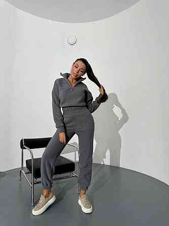 Женский теплый прогулочный костюм двойка: кофта и брюки двусторонний флис Графит, 46/48 Одесса