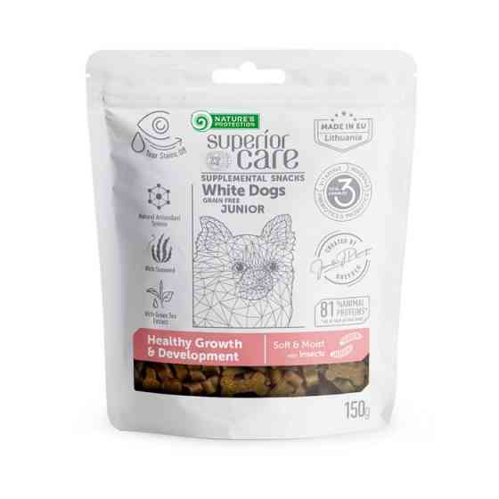 Nature's Protection Superior Care White Dogs Growth and Development Беззернові ласощі для юніорів із білим забарвленням з протеїном комах, 150 г Киев