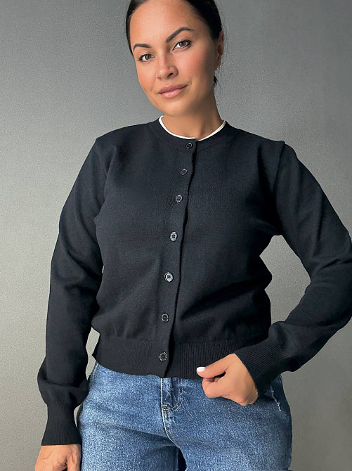 Кардиган жіночий Fancy Matinee 1527 на ґудзиках з контрастним коміром, чорний, one size Київ - фото 14